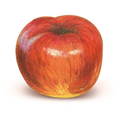 Sticker  Dessin de pomme rouge avec des crayons de couleur