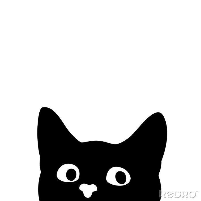 Sticker  Dessin noir et blanc d'un chat jetant un coup d'oeil au-dessus du bord