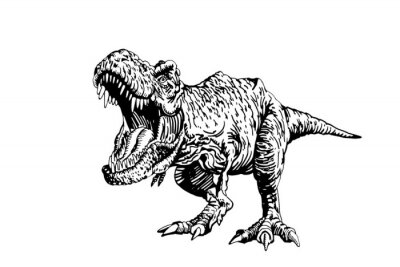 Sticker  Dessin noir et blanc d'un dinosaure rugissant