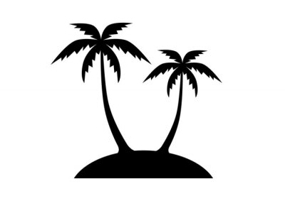 Sticker  Dessin noir et blanc d'une île tropicale avec un palmier