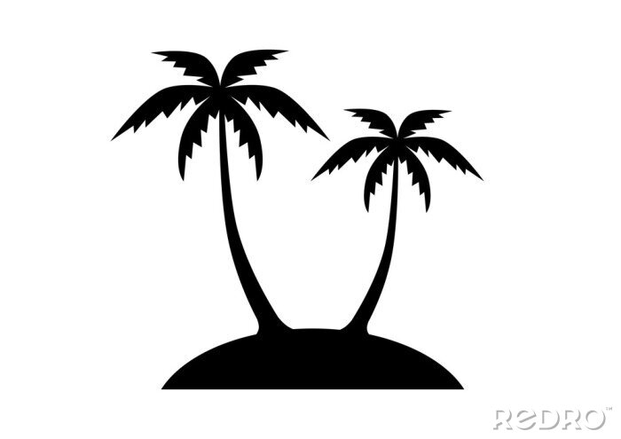 Sticker  Dessin noir et blanc d'une île tropicale avec un palmier