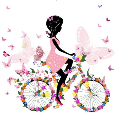 Dessin romantique papillons à vélo