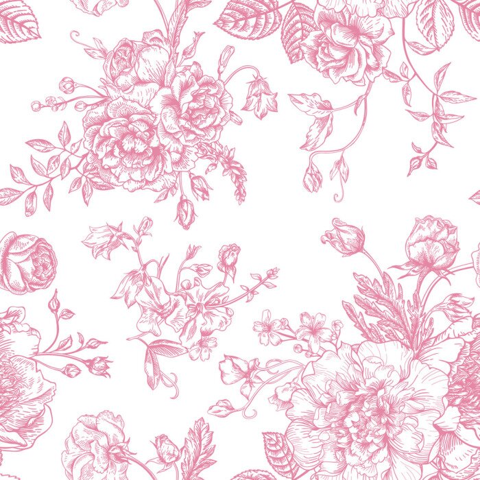 Sticker  Dessin rose style shabby chic