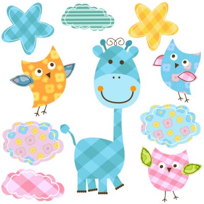 Sticker  Dessins colorés décoratifs d'animaux et de nuages