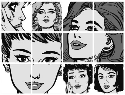 Dessins de visages de femmes version pop'art