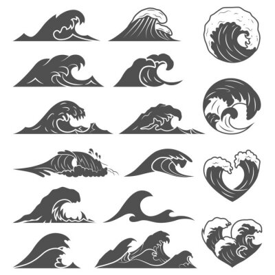 Sticker  Dessins minimalistes avec des vagues de la mer