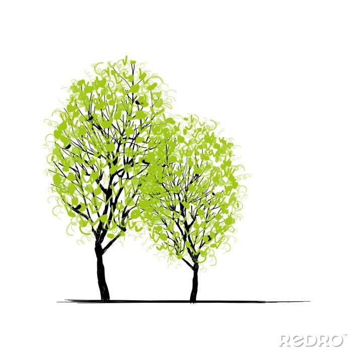 Sticker  Deux arbres de printemps pour votre conception