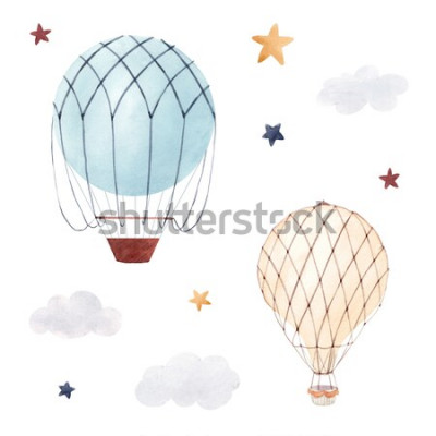 Sticker  Deux ballons volant dans le ciel nocturne