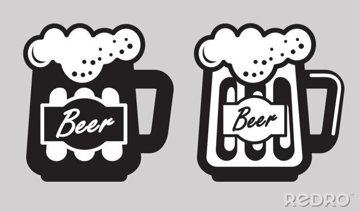 Sticker  Deux chopes à bière en noir et blanc