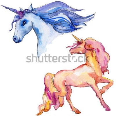 Sticker  Deux dessins à l'aquarelle de licornes colorées