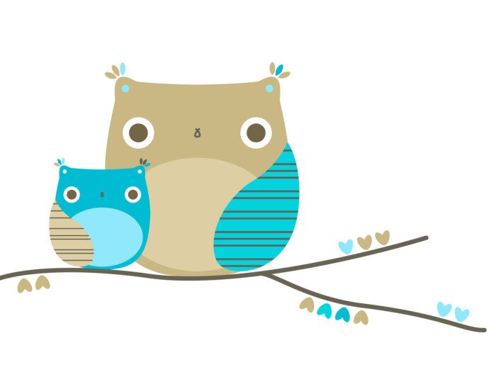 Sticker  Deux hiboux aux couleurs bleu-marron