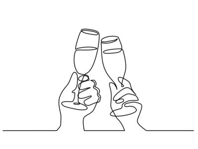 Sticker  Deux mains acclamant avec des coupes de champagne