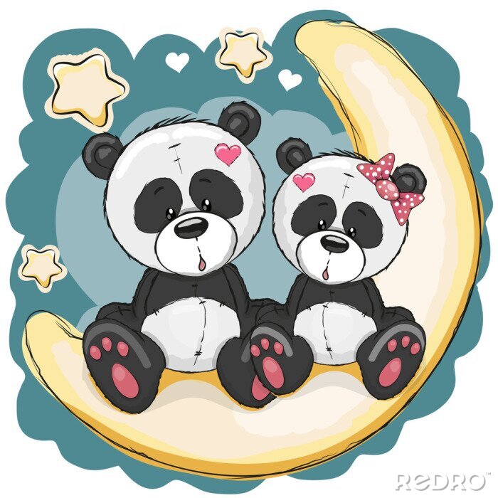 Sticker  Deux pandas sur la lune