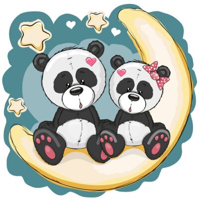 Sticker  Deux pandas sur la lune
