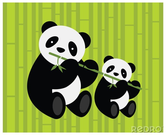 Sticker  Deux pandas. Vector illustration.