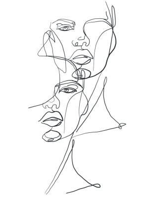 Sticker  Deux visages sur fond blanc style line-art