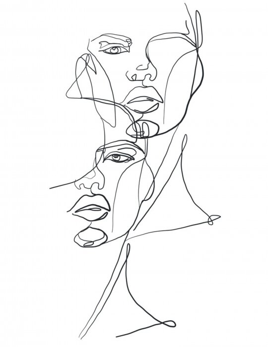 Sticker  Deux visages sur fond blanc style line-art