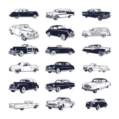 Sticker  Différents modèles de voitures rétro aux graphismes bicolores