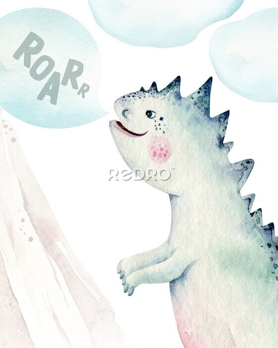 Sticker  Dinosaure aquarellé sur fond blanc