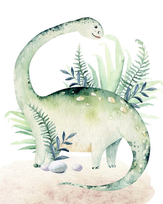 Sticker  Dinosaure aquarelle vert