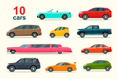 Sticker  Dix voitures de formes et de couleurs différentes