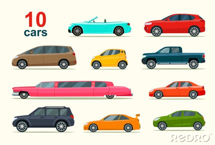 Sticker  Dix voitures de formes et de couleurs différentes
