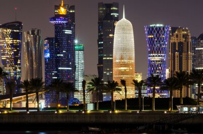 Doha, Horizon, nuit, Qatar, Moyen-Orient