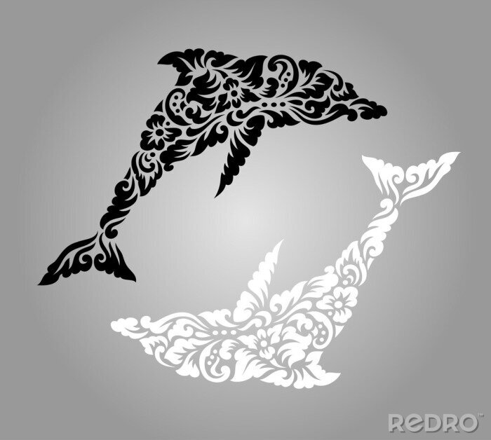 Sticker  Dolphin yin yang décoration florale ornement