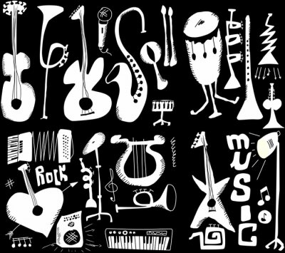 doodles instruments de musique musique drôle isolé sur fond noir
