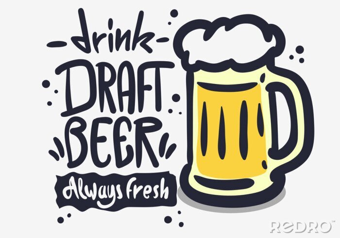 Sticker  Draft Beer Hand Drawn Vector Design On A White Background 