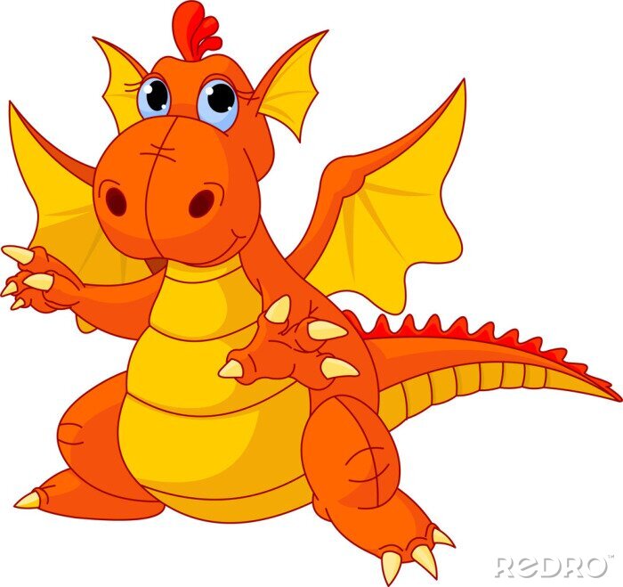 Sticker  Dragon féerique orange avec crête rouge