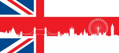 Drapeau britannique avec la silhouette très détaillé London skyline