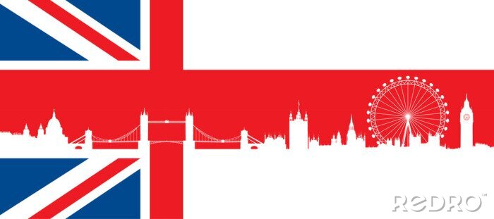 Sticker  Drapeau britannique avec la silhouette très détaillé London skyline