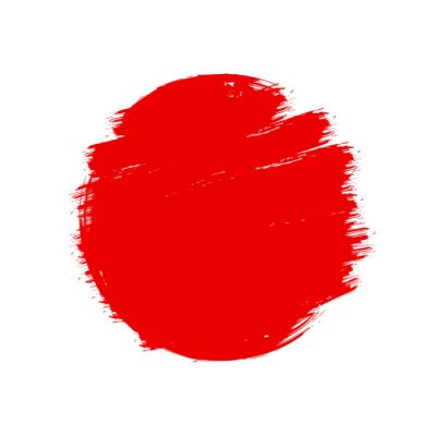 Sticker  Drapeau du Japon style asiatique rouge symbole de soleil grunge isolé sur fond blanc. Coups de pinceau dessinés à la main