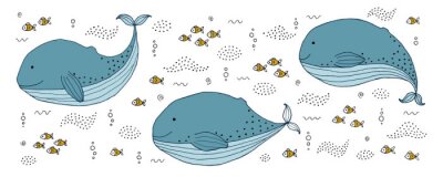 Sticker  Drawing - funny whale and hand drawn elements