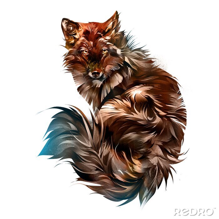 Sticker  Drawn animal red fox on a white background