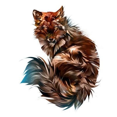 Sticker  Drawn animal red fox on a white background