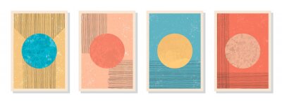 Sticker  Elegant abstract trendy minimalist aesthetic hand painted backgrounds. Contemporary wall art decor. Collection of A4 mid-century art compositions with textured organic shapes. CMYK