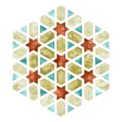 Sticker  Élément de tuile aquarelle Arabesque. Emblème de géométrie hexagonale ou signe avec bord pâle pour la conception de vêtements et de sacs