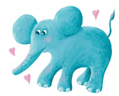 Sticker  Éléphant bleu et coeurs illustration de conte de fées