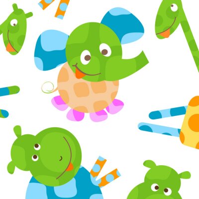 Sticker  Éléphants et hippopotames colorés de girafe