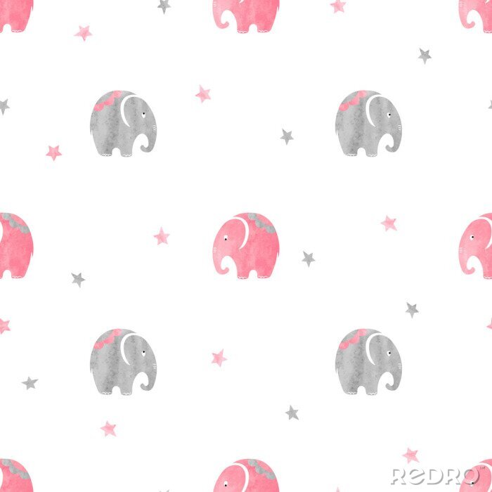 Sticker  Éléphants gris et roses