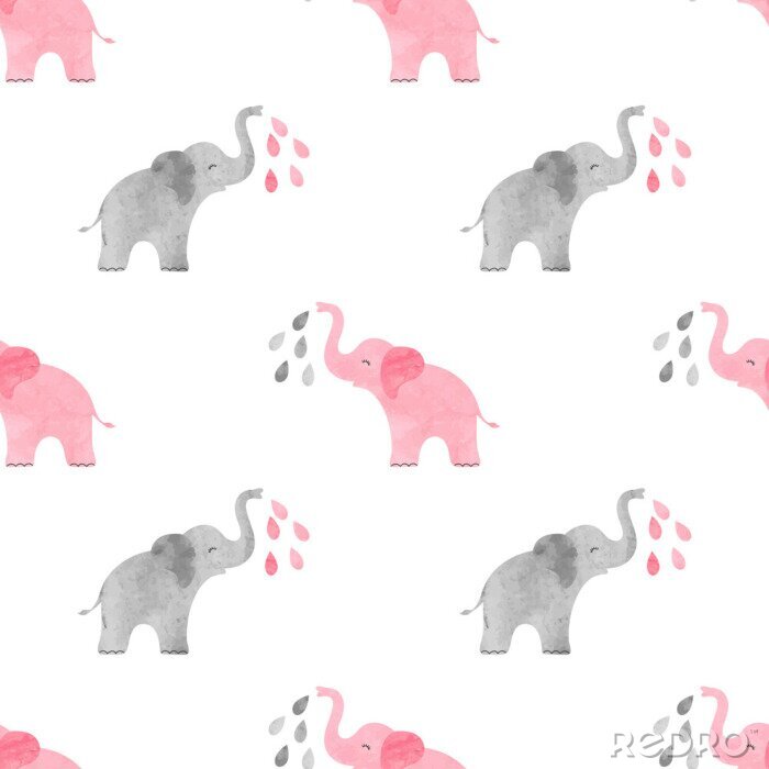 Sticker  Éléphants gris rose version aquarelle