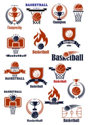 Sticker  emblème de basket-ball avec sportives éléments héraldiques