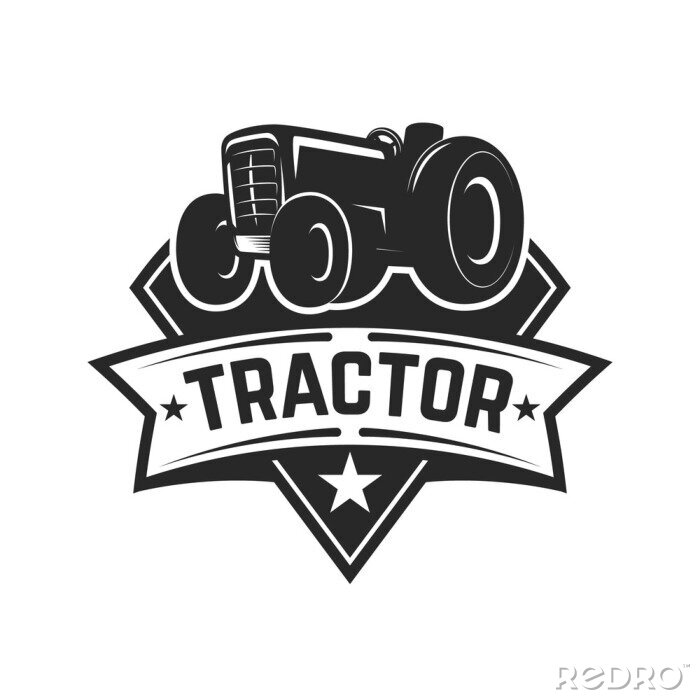Sticker  emblème de tracteur. Marché des fermiers. Élément de design pour logo, étiquette, signe.