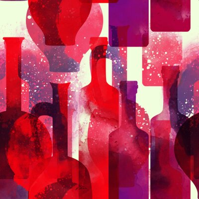 Sticker  empreintes de bouteilles de vin mélanger le modèle sans couture. aquarelle abstraite et photo numérique dessinés à la main. illustrations mixtes pour textiles, tissus, souvenirs, emballages et cartes 