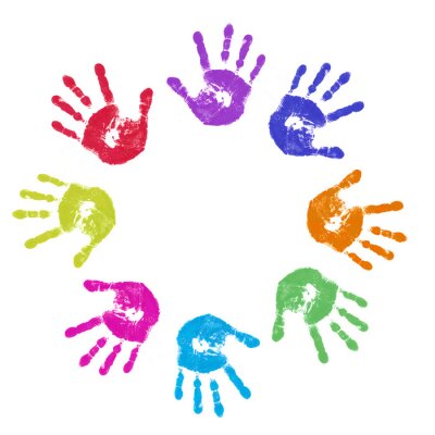 Sticker  Empreintes de mains multicolores disposées en cercle