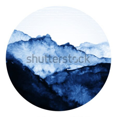 Sticker  Encre asiatique traditionnelle avec des montagnes. Illustration de l'art vectoriel