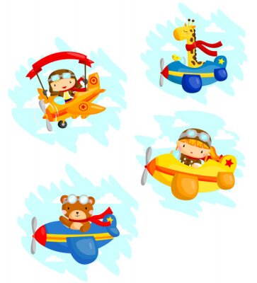Enfants et animaux dans des avions