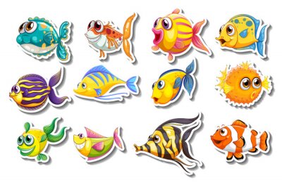 Sticker  Ensemble, autocollants, mignon, fish